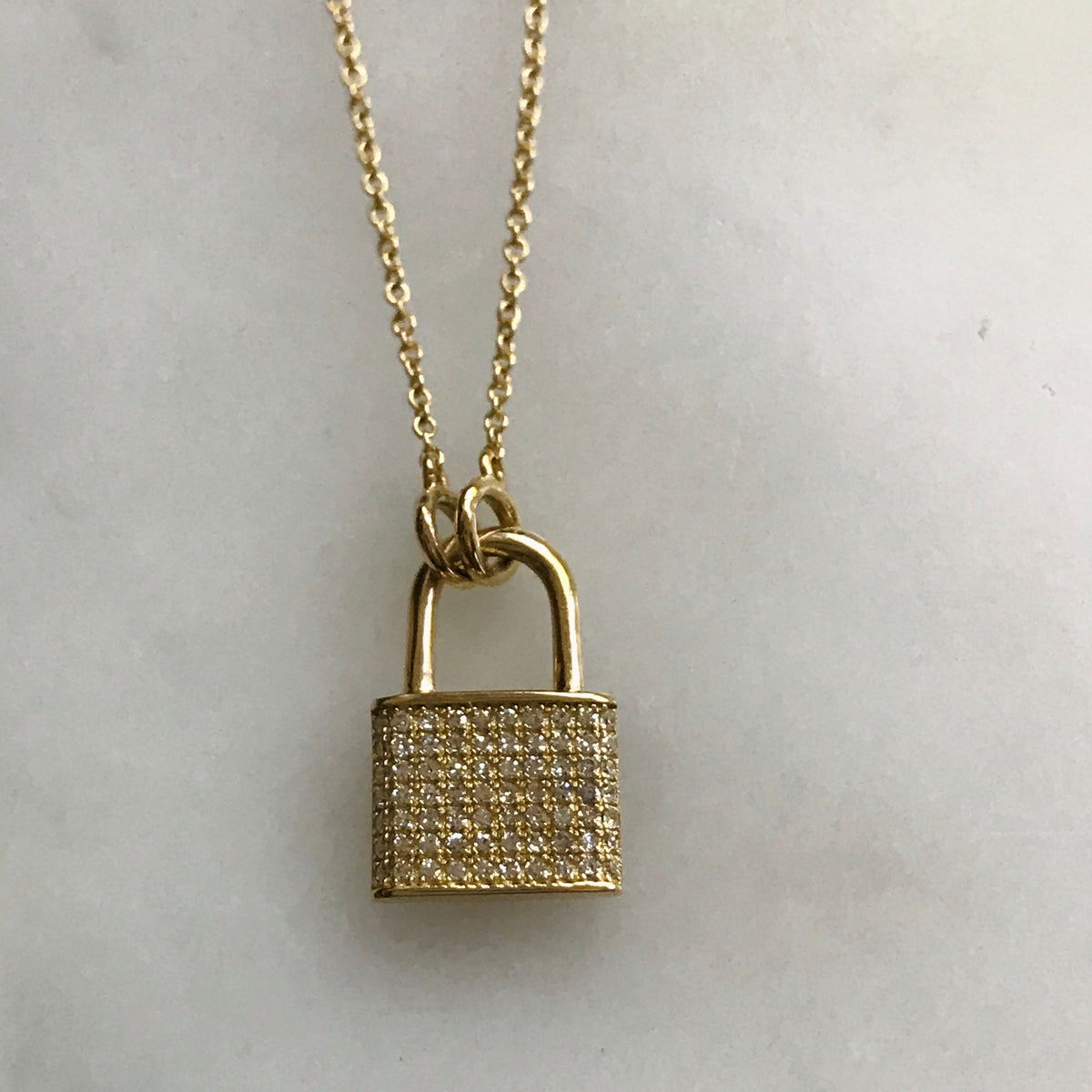 pavé diamond lock necklace 14k in adjustable 15 - 20” chain ...