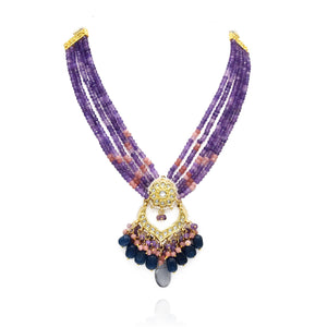 Saisha Pendant Beaded Necklace Set - Purple - The Pashm