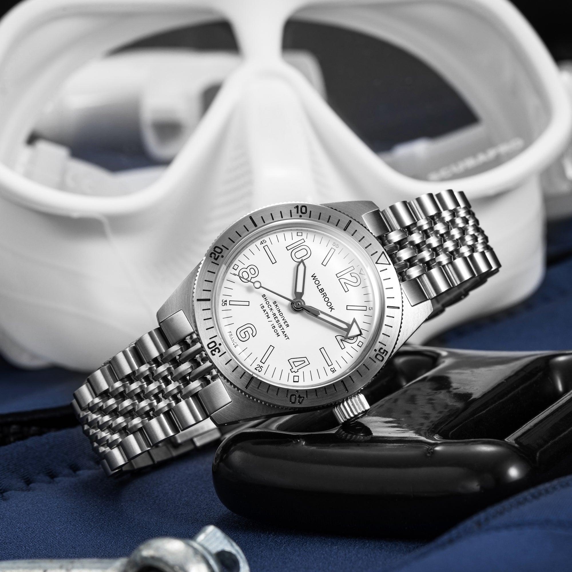 Skindiver Automatic Bracelet Watch All White Wolbrook Watches