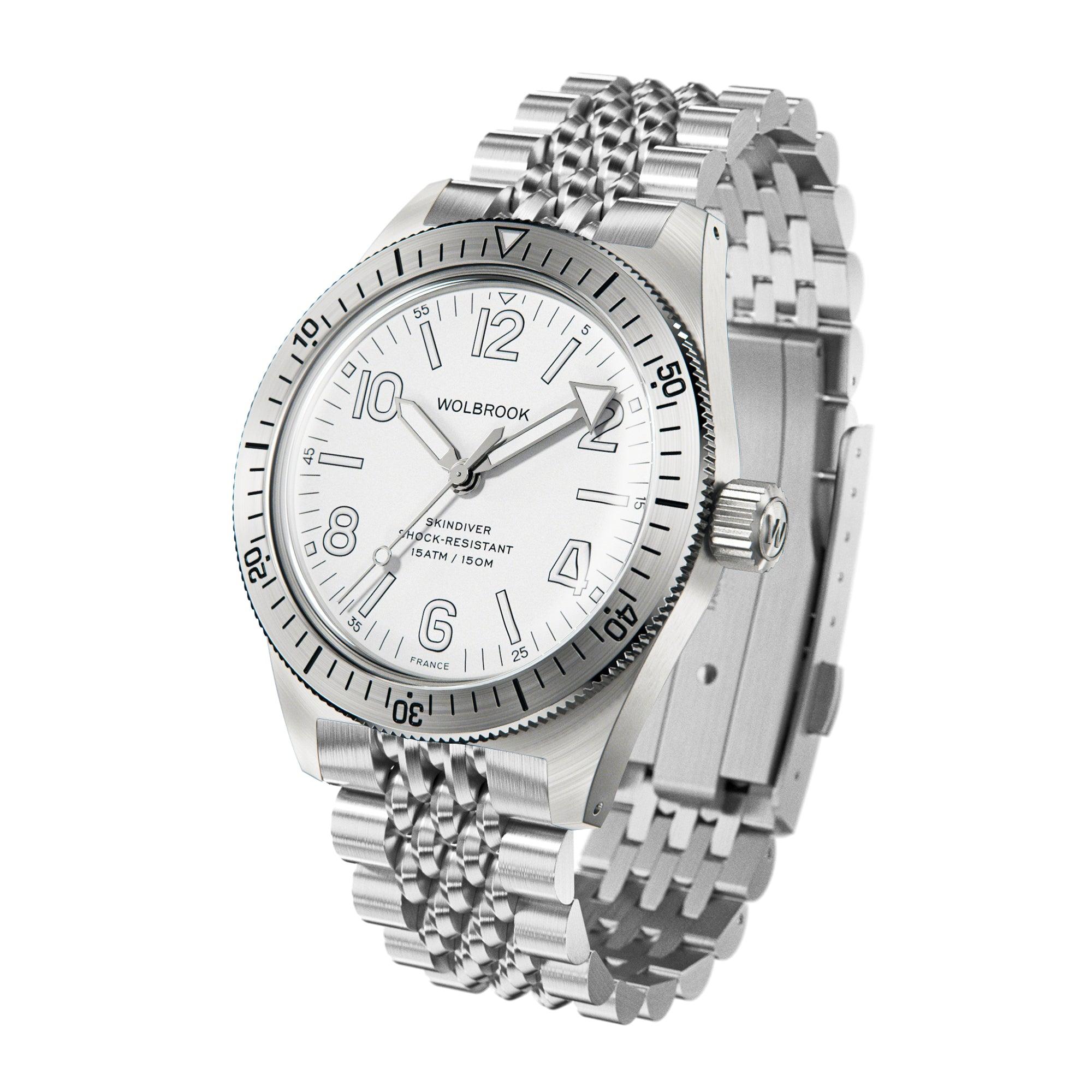 Skindiver Automatic Bracelet Watch All White Wolbrook Watches
