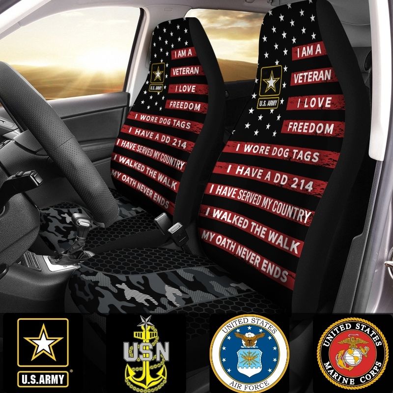 Set of 2 universal fit, United States "Freedom-loving veteran" veteran car seat covers