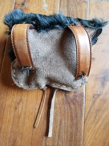 Leather Viking Belt Bag W Rabbit Fur & Antler Button