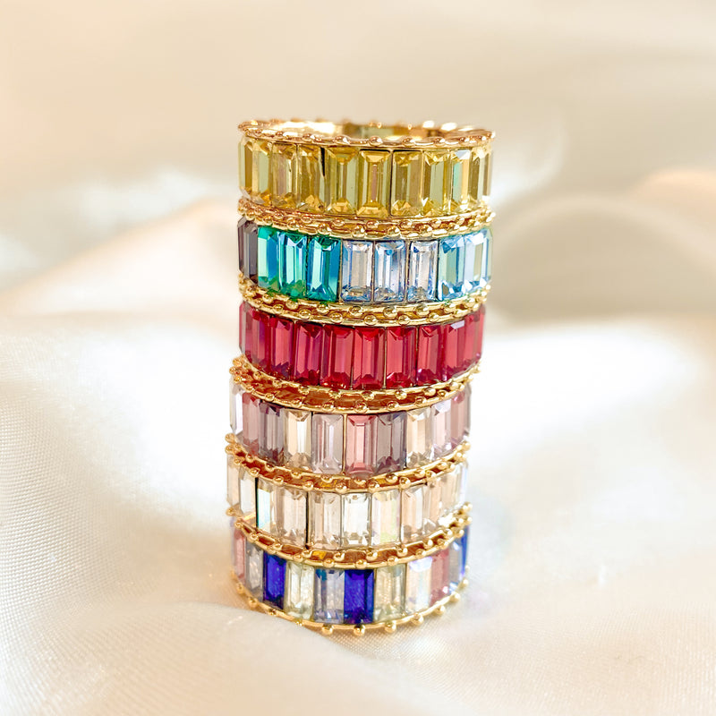 Rainbow Crystal Baguette Ring - 18k Gold Vermeil