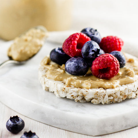 buckwheat cakes with nut butter and berries