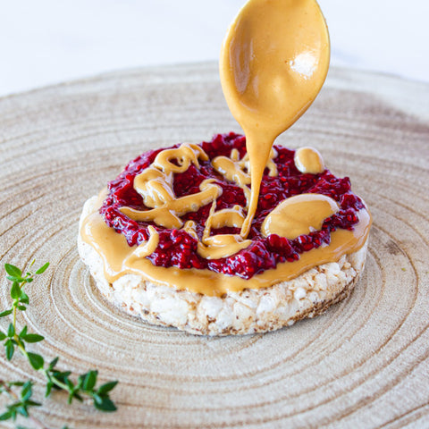 buckwheat cakes with chia jam and peanut butter