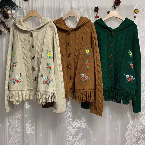 Vintage Cottagecore Embroidery Wool Blend Cardigan – Retro Fairy