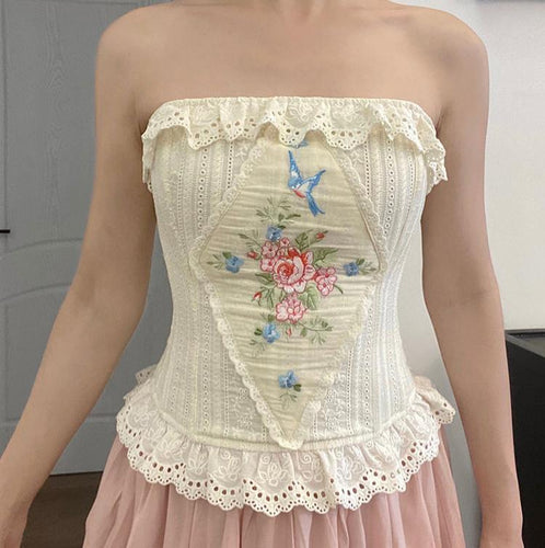 Vintage Floral Lace up Corset Top – Retro Fairy