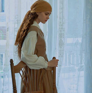Period Drama Inspired Vintage Linen Strap Dress Blouse Set