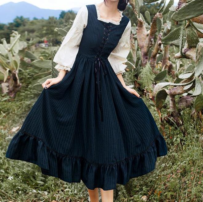Cottagecore Lace up vintage cotton dress – Retro Fairy