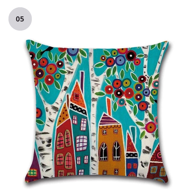 Colorful Nordic Style Abstract Cities 45x45cm Cushion Cover Hand Painted Decorative Pillow Cushion Cases For Living Room Home Decor