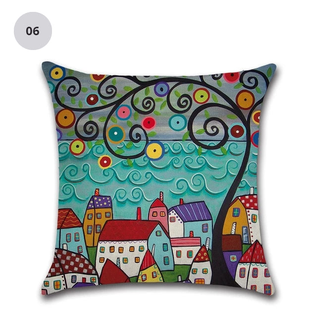 Colorful Nordic Style Abstract Cities 45x45cm Cushion Cover Hand Painted Decorative Pillow Cushion Cases For Living Room Home Decor
