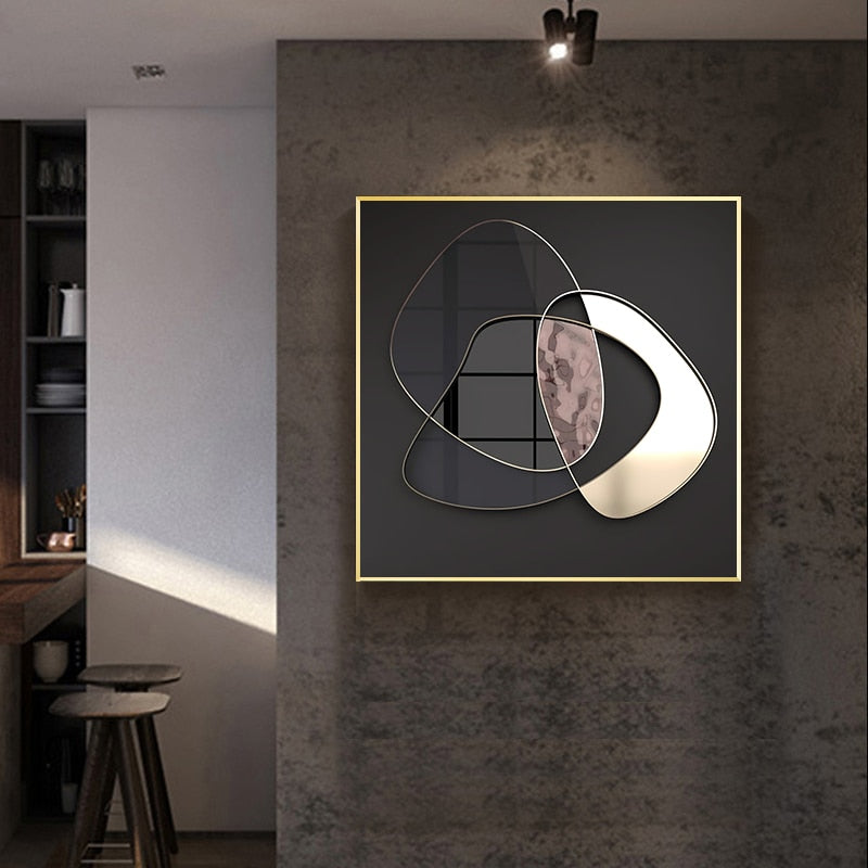Abstract 3D Effect Dark Geometric Wall Art Square Format Fine Art Canvas Prints Modern Pictures For Luxury Living Room Contemporary Home Office Interior Decor