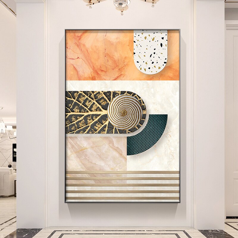 Abstract Architectural Style Wall Art Fine Art Canvas Prints Textural Terrazzo Design Pictures For Modern Loft Contemporary Living Room Home Interior Decor