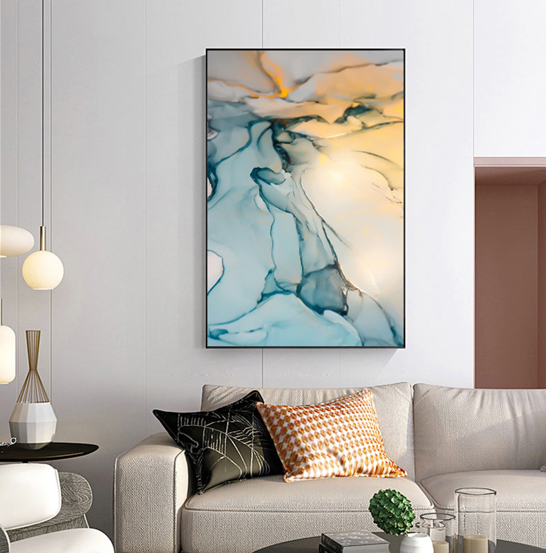 Abstract Fantasy Liquid Marble Print Wall Art Fine Art Canvas Prints Blue Jade Green Contemporary Pictures For Office Or Living Room Decor