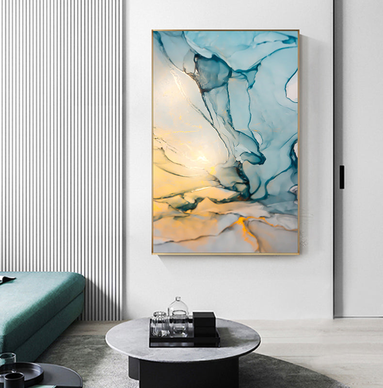 Abstract Fantasy Liquid Marble Print Wall Art Fine Art Canvas Prints Blue Jade Green Contemporary Pictures For Office Or Living Room Decor