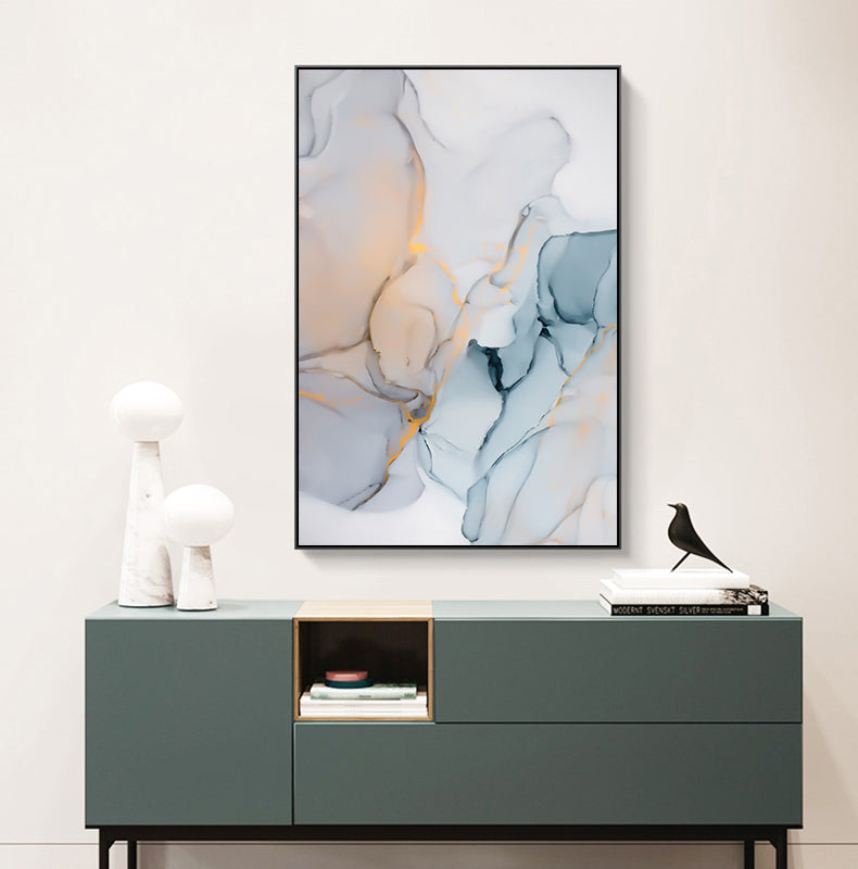 Abstract Fantasy Liquid Marble Print Wall Art Fine Art Canvas Prints Blue Jade Green Contemporary Pictures For Office Or Living Room Decor