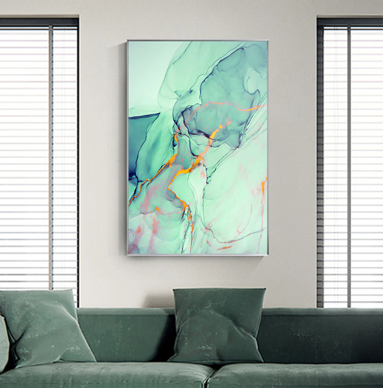 Abstract Fantasy Liquid Marble Print Wall Art Fine Art Canvas Prints Blue Jade Green Contemporary Pictures For Office Or Living Room Decor