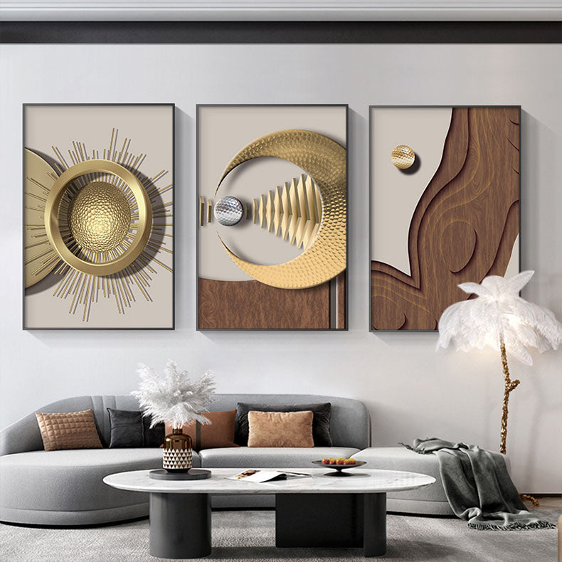 Golden Sun Moon Abstract Geometric Wall Art Fine Art Canvas Prints Modern Aesthetics Pictures For Luxury Living Room Home Office Interior Decor