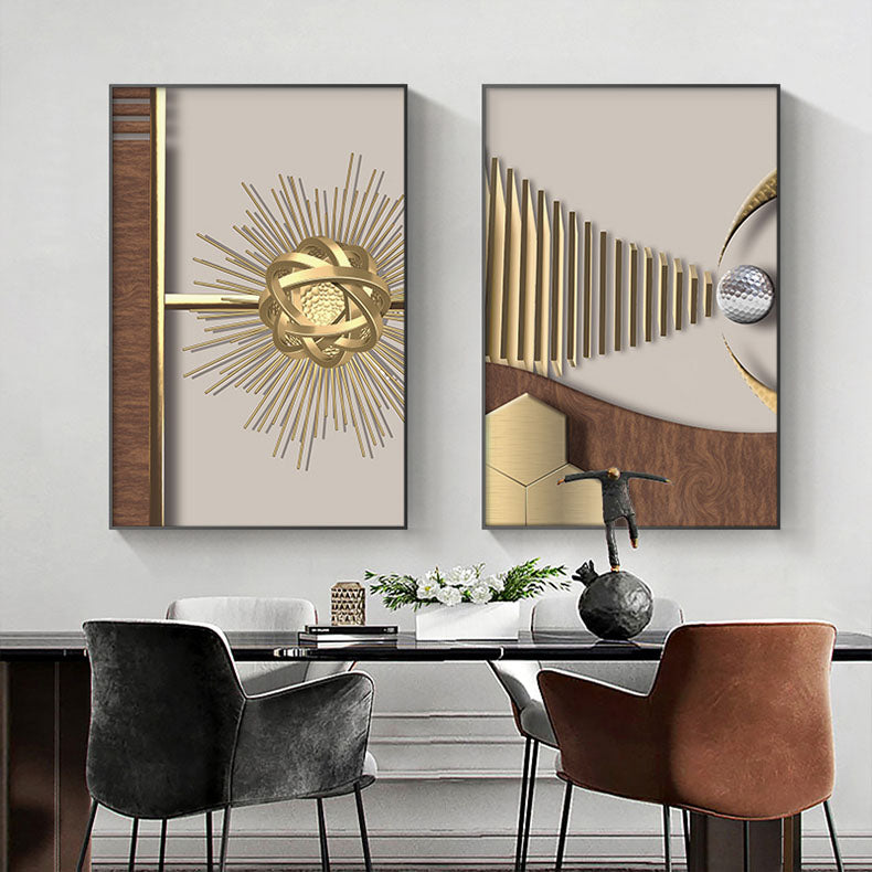 Golden Sun Moon Abstract Geometric Wall Art Fine Art Canvas Prints Modern Aesthetics Pictures For Luxury Living Room Home Office Interior Decor