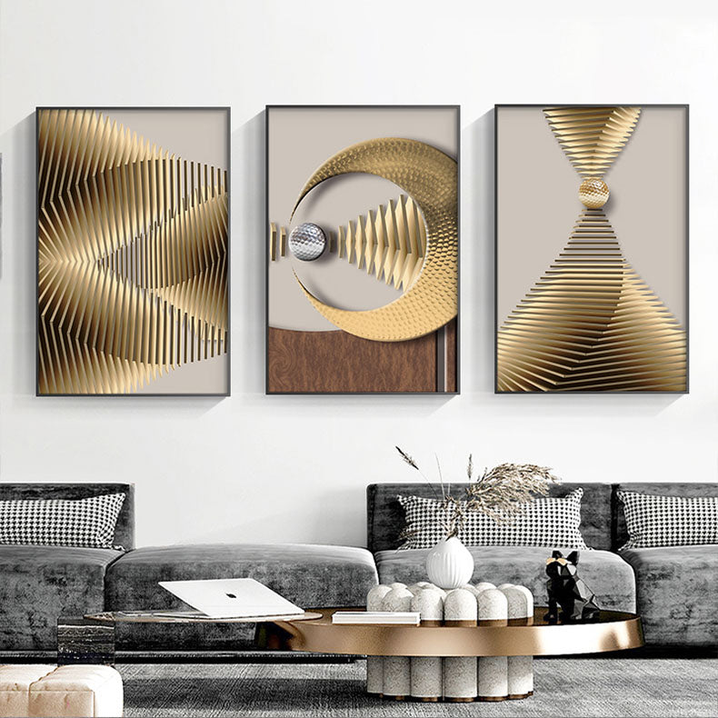 Golden Sun Moon Abstract Geometric Wall Art Fine Art Canvas Prints Modern Aesthetics Pictures For Luxury Living Room Home Office Interior Decor