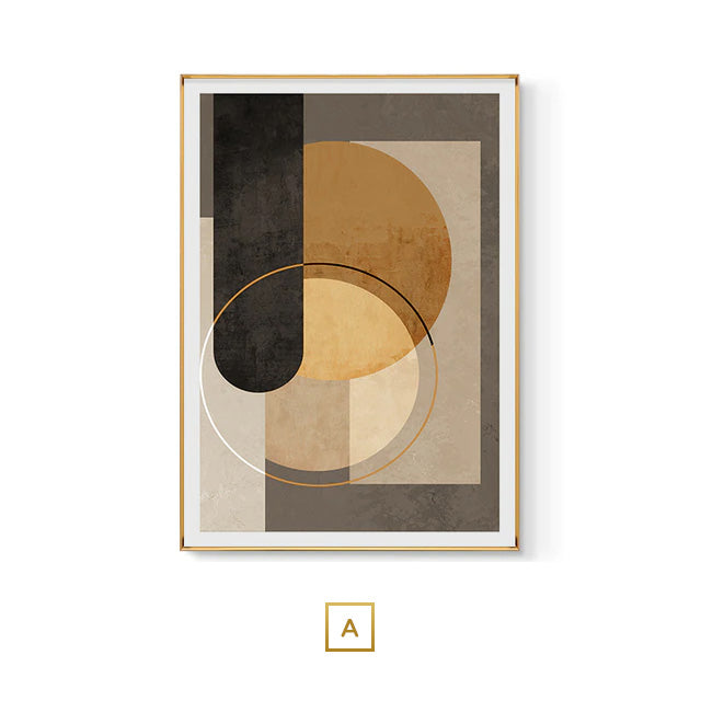 Modern Aesthetics Abstract Geometric Wall Art Fine Art Canvas Prints Neutral Color Golden Brown Beige Pictures For Luxury Living Room Home Office Art Decor