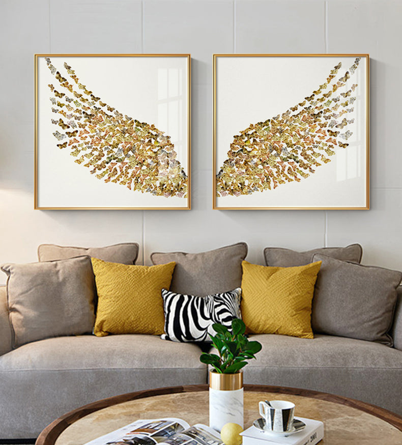 Abstract Golden Butterfly Wings Wall Art Fine Art Canvas Prints Fashion Pictures For Bedroom Living Room Stylish Art For Glamorous Home Interiors Luxury Decor