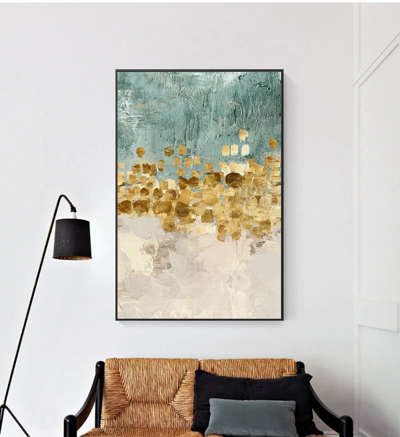 Abstract Golden Coins Auspicious Wall Art Fine Art Canvas Prints Modern Jade Beige Pictures For Living Room Bedroom Dining Room Home Office Interior Decor