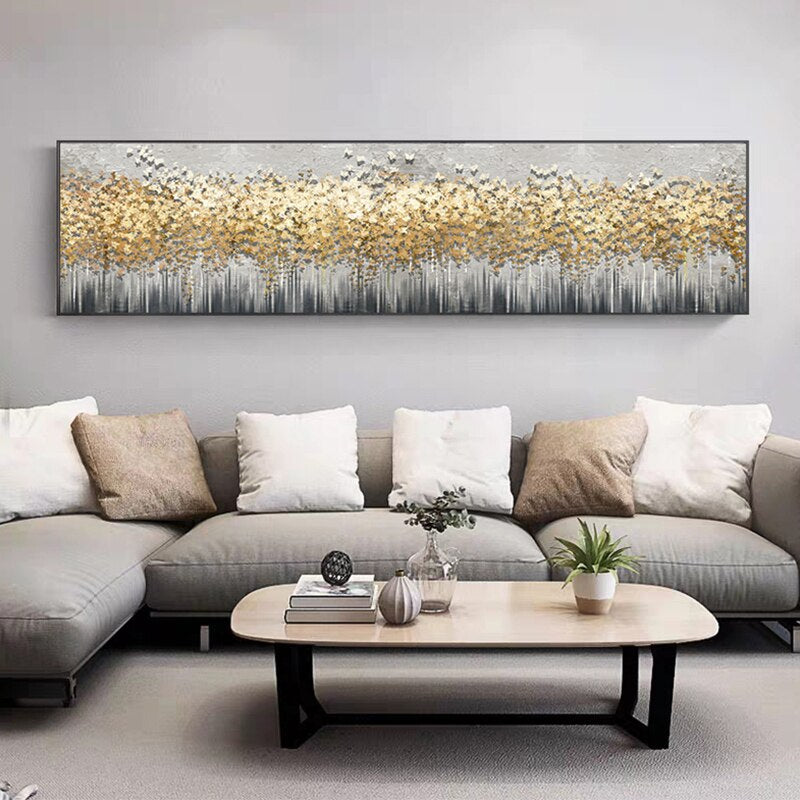 Abstract Golden Leaf Butterfly Forest Wall Art Fine Art Canvas Prints Contemporary Brown Yellow Gray Wide Format Picture For Living Room Bedroom Home Decor