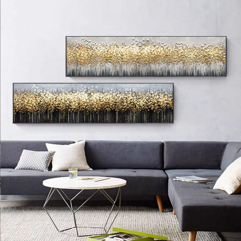 Abstract Golden Leaf Butterfly Forest Wall Art Fine Art Canvas Prints Contemporary Brown Yellow Gray Wide Format Picture For Living Room Bedroom Home Decor