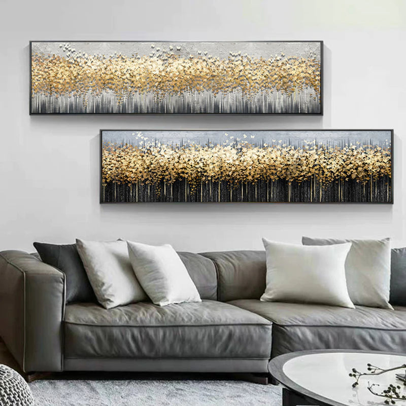 Abstract Golden Leaf Butterfly Forest Wall Art Fine Art Canvas Prints Contemporary Brown Yellow Gray Wide Format Picture For Living Room Bedroom Home Decor