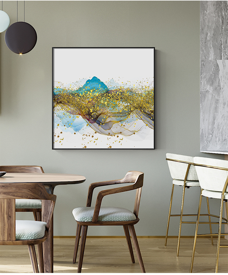 Abstract Golden Mountain Reflections Fine Art Canvas Prints Blue And Gold Contemporary Wall Art For Modern Home Or Office Interior Decor