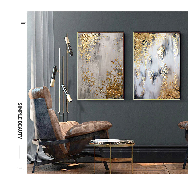 Abstract Luxury Designer Wall Art Fine Art Canvas Print Modern Fashion Glamour Golden Beige Picture For Luxurious Living Room Apartment Bedroom Decor