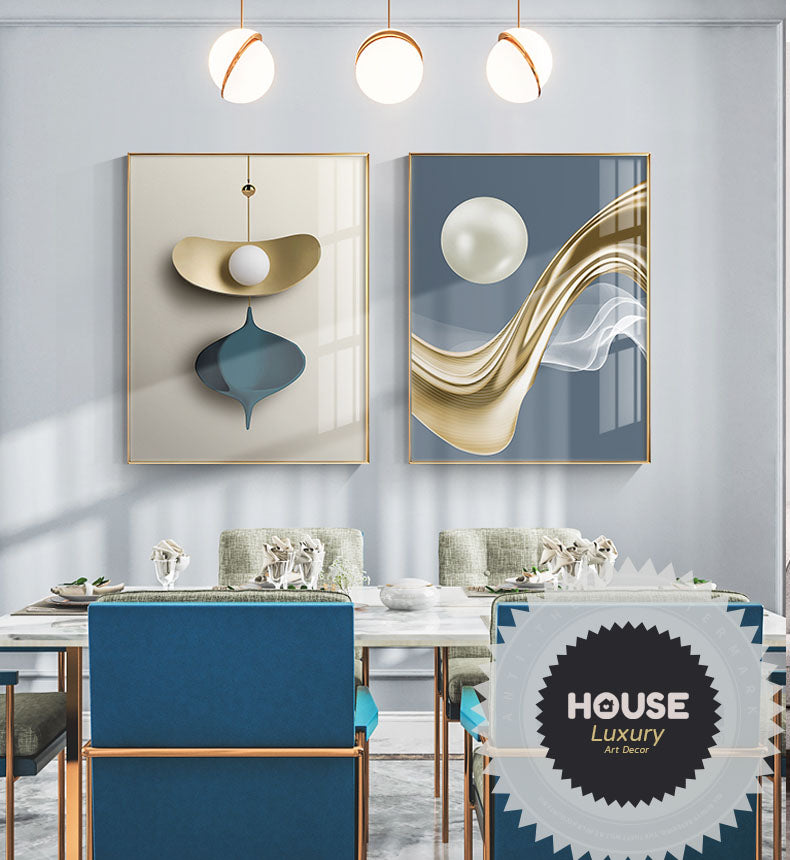 Abstract Minimalist Architectural Inspiration Wall Art Fine Art Canvas Prints Golden Blue Beige Pictures For Luxury Living Room Contemporary Home Office Decor