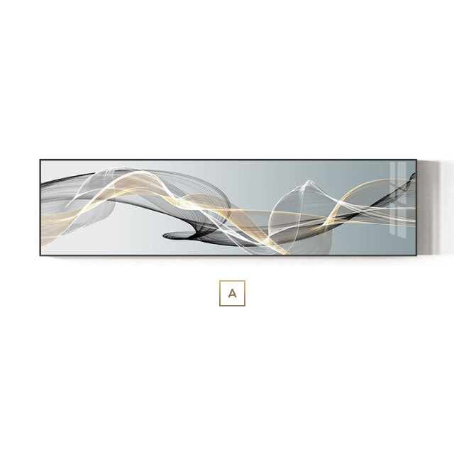 Abstract Vapor Lines Wall Art Fine Art Canvas Prints Minimalist Gray Blue Yellow Wide Format Pictures For Above The Sofa Modern Picture For Above The Bed