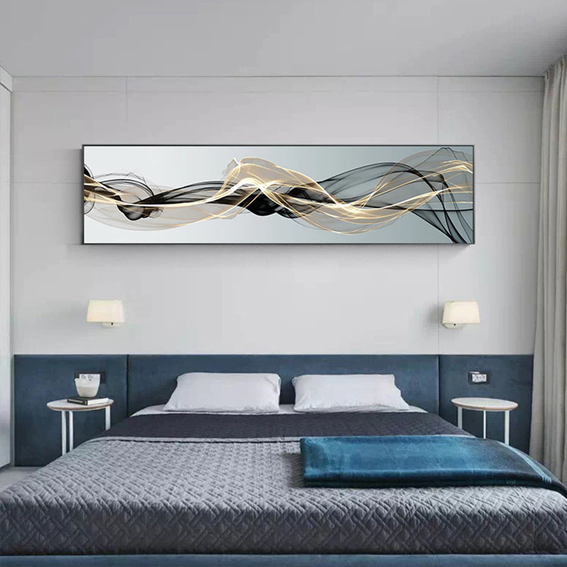 Abstract Vapor Lines Wall Art Fine Art Canvas Prints Minimalist Gray Blue Yellow Wide Format Pictures For Above The Sofa Modern Picture For Above The Bed