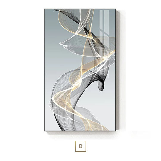 Abstract Vapor Lines Wall Art Fine Art Canvas Prints Modern Gray Blue Yellow Minimalist Pictures For Modern Loft Living Room Home Office Interior Decor