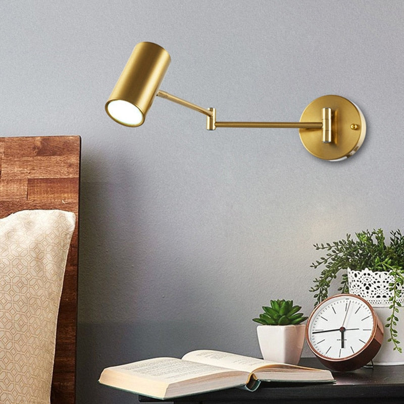 Adjustable Wall Mounted Long Swing Arm Reading Light LED Lamp For Bedroom Bedside Living Room Home Office Contemporary Interior Designer Lighting