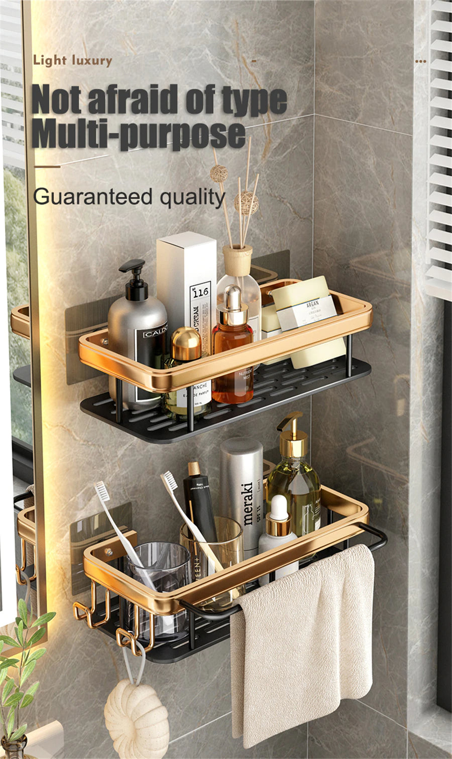 Aluminum Bathroom Shelf For Shampoo Conditioner Cosmetics Storage Washroom Shelving Modern Kitchen Shelf Sundries Organizer