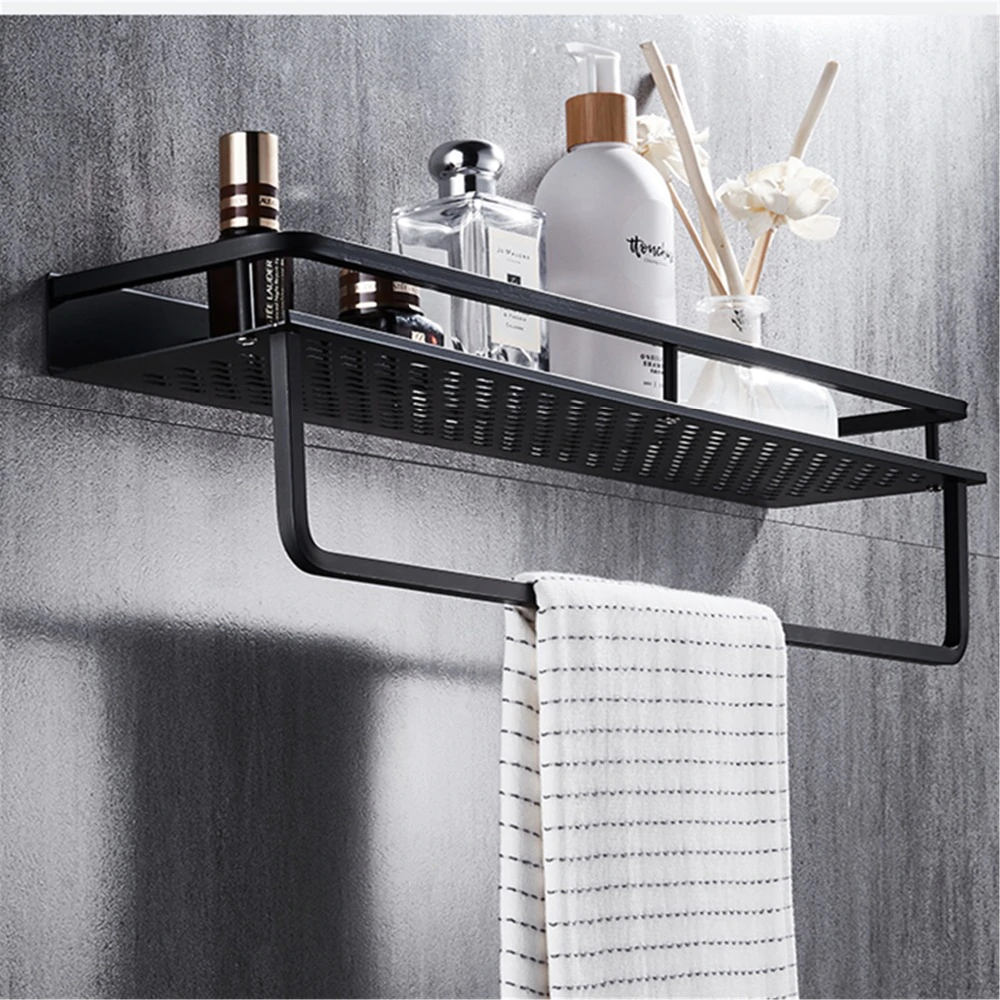 Aluminum Black Bathroom Storage Shelf Shower Rack Black Fixtures And Fittings Bathroom Accessories Storage Rack Modern Bathroom Decor