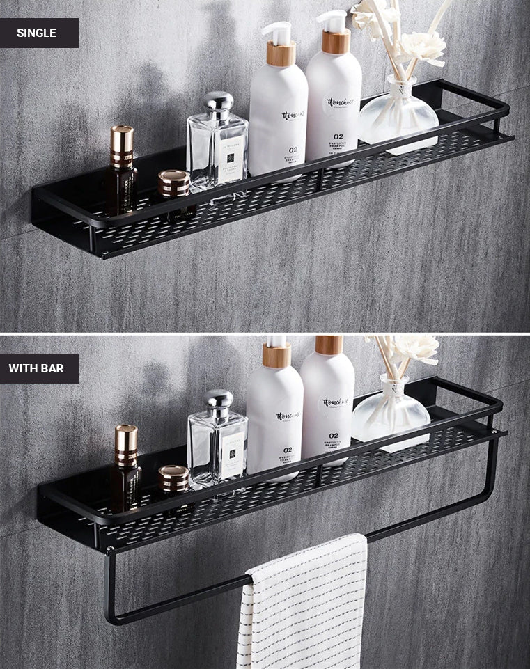 Aluminum Black Bathroom Storage Shelf Shower Rack Black Fixtures And Fittings Bathroom Accessories Storage Rack Modern Bathroom Decor