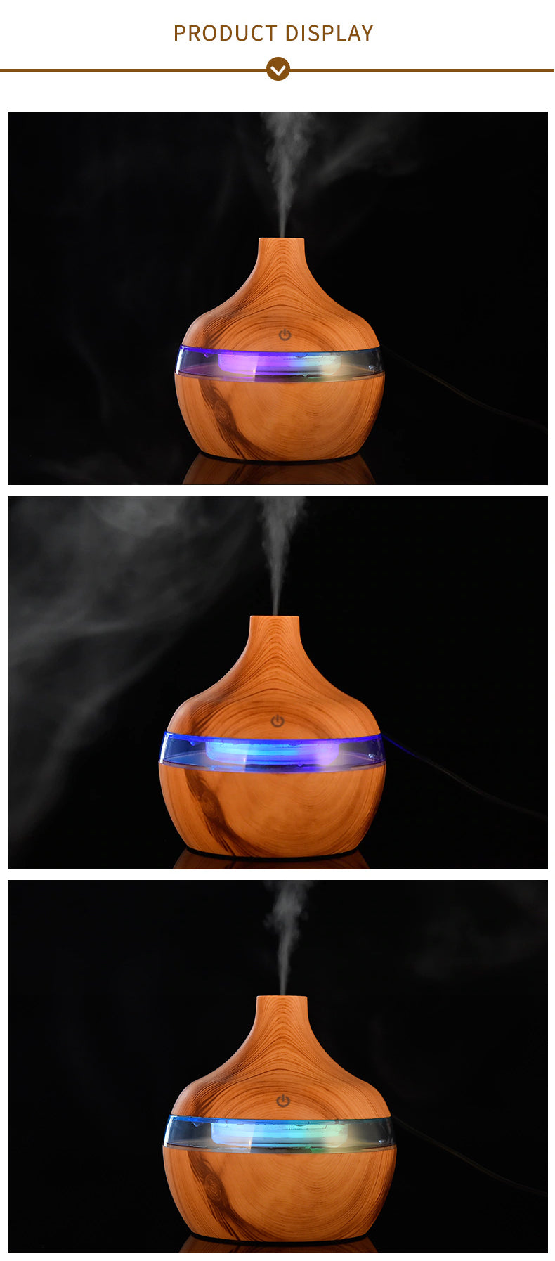 Aromatherapy Essential Oil USB Electric Oil Diffuser Ultrasonic Air Humidifier Wood Grain Mini Mist Maker Bedside LED Light