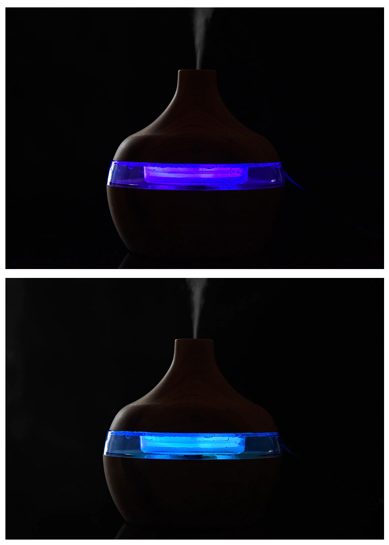 Aromatherapy Essential Oil USB Electric Oil Diffuser Ultrasonic Air Humidifier Wood Grain Mini Mist Maker Bedside LED Light