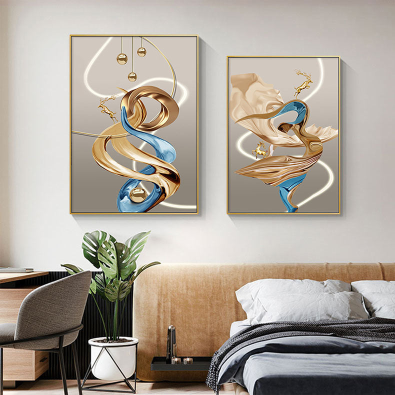 Auspicious Golden Deer Abstract Flowing Wall Art Fine Art Canvas Print Modern Art For Luxury Living Room Bedroom Boutique Hotel Home Office Decor