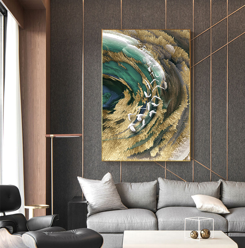 Auspicious Abstract Wall Art Golden Fish Deep Blue Green Sea Fine Art Canvas Prints Luxury Wall Art Pictures for Living Room Home Office Decor