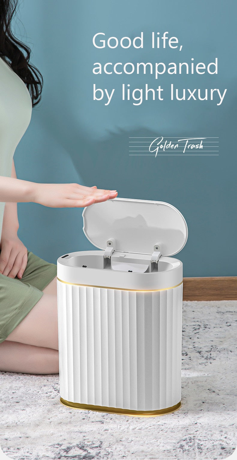 Automatic Opening Trash Bin For Bathroom Auto Sensing Garbage Can For Kitchen Light Luxury Stylish Smart Bin For Washroom Waste
