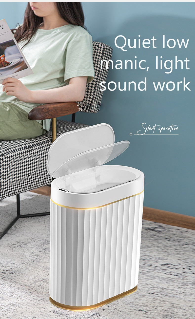 Automatic Opening Trash Bin For Bathroom Auto Sensing Garbage Can For Kitchen Light Luxury Stylish Smart Bin For Washroom Waste