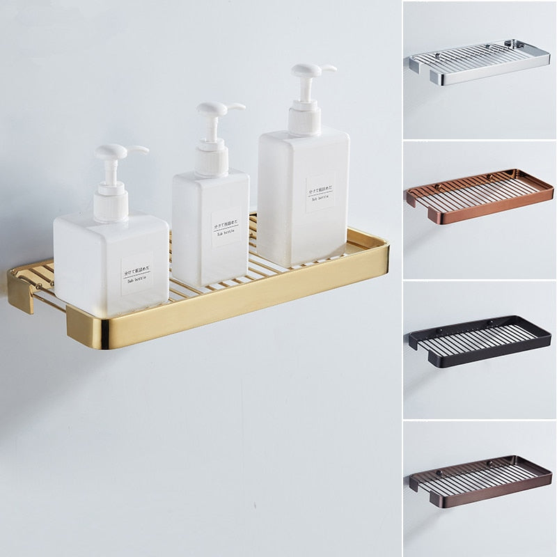 Bathroom Shelf Shower Rack Square Grill Design Curved Edges Minimalist Shelving For Washroom Bathroom Cosmetics Storage Shelf 300mm in 4 Colors