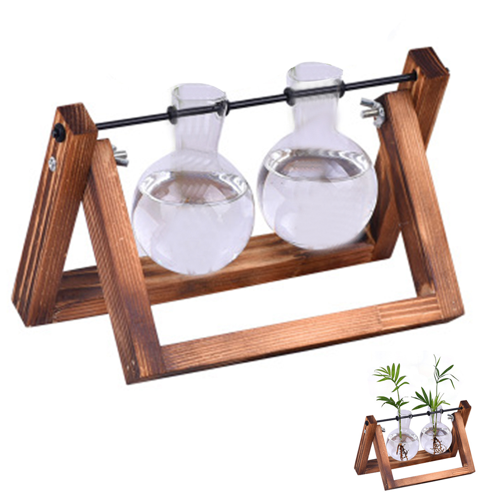 Beautiful Terrarium Hanging Glass Plant Vases Desktop Hydroponic Flower Hanging Pots With Wooden Tray Clear Glass House Plant Decor