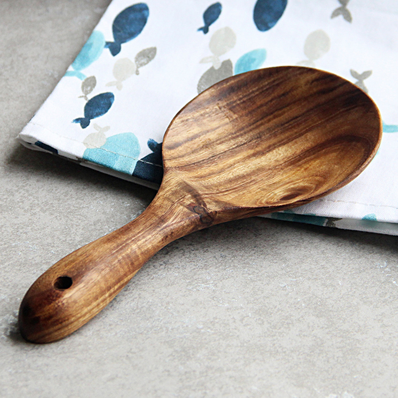 Big Teak Rice Paddle Natural Wood Kitchen Utensils Serving Spoon For Rice Big Potatoes Table Spoon High Quality Solid Wood Natural Woodgrain Kitchen Utensil