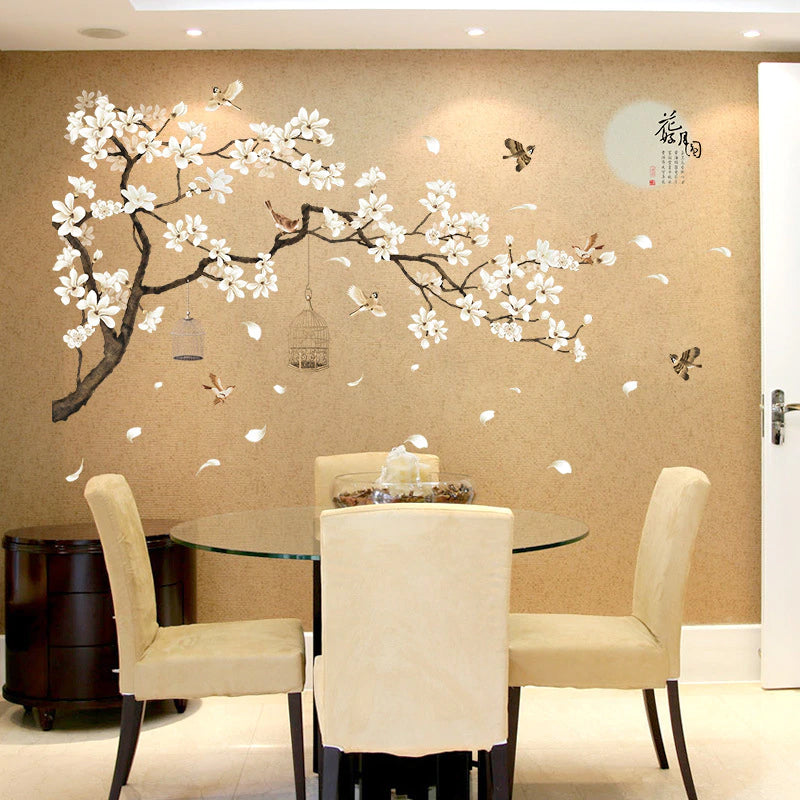 Birds In A Blossom Tree Big Wall Decal For Bedroom Living Room Decor Removable Wall Sticker Cute Nursery Wallpaper Decor 187x128cm